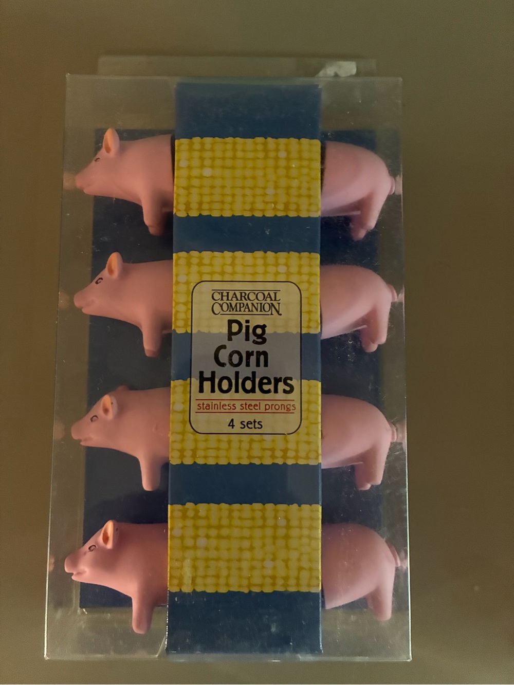 Pig corn holders set of 4 stainless steel prongs NIB